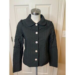 Nina Ricci Black Silk Textured Ruffle Round Collar Jacket, Size 4 | 36